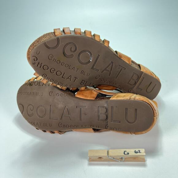 Chocolat Blu Vivienne Brown Leather Slip On Woven Strap Sandals Women's Sz 6 - Picture 10 of 10